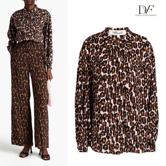 Diane Von Furstenberg Tops - Diane von Furstenberg DVF Keeva camo leopard orchid blouse top size S